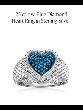 Natural Blue Diamond Heart Ring In Sterling Silver 925+ Bonus Gift Included